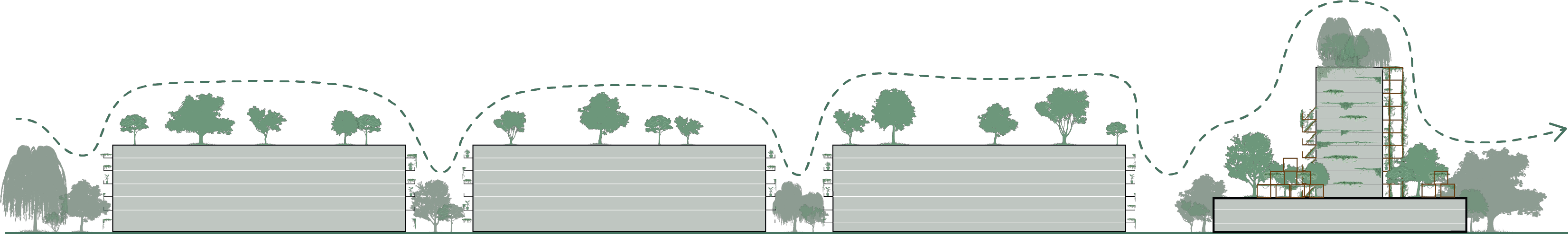 Vertical section green on buildings